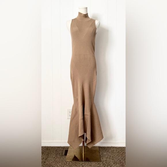 Anthropologie NWOT Mock Neck Midi Dress Cedar Tan Medium - Picture 5 of 10